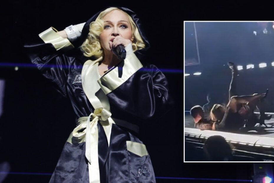 Madonna awkwardly falls off a chair during Seattle concert