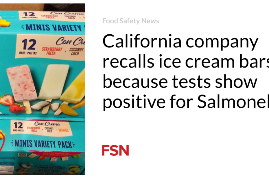 California company recalls ice cream bars because tests show positive for Salmonella