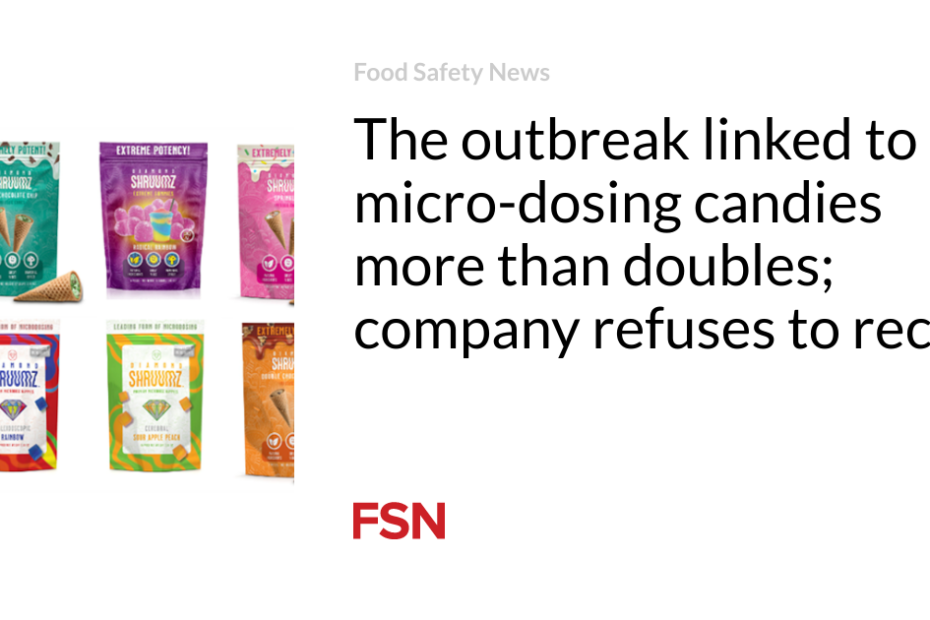 The outbreak linked to micro-dosing candies more than doubles; company refuses to recall