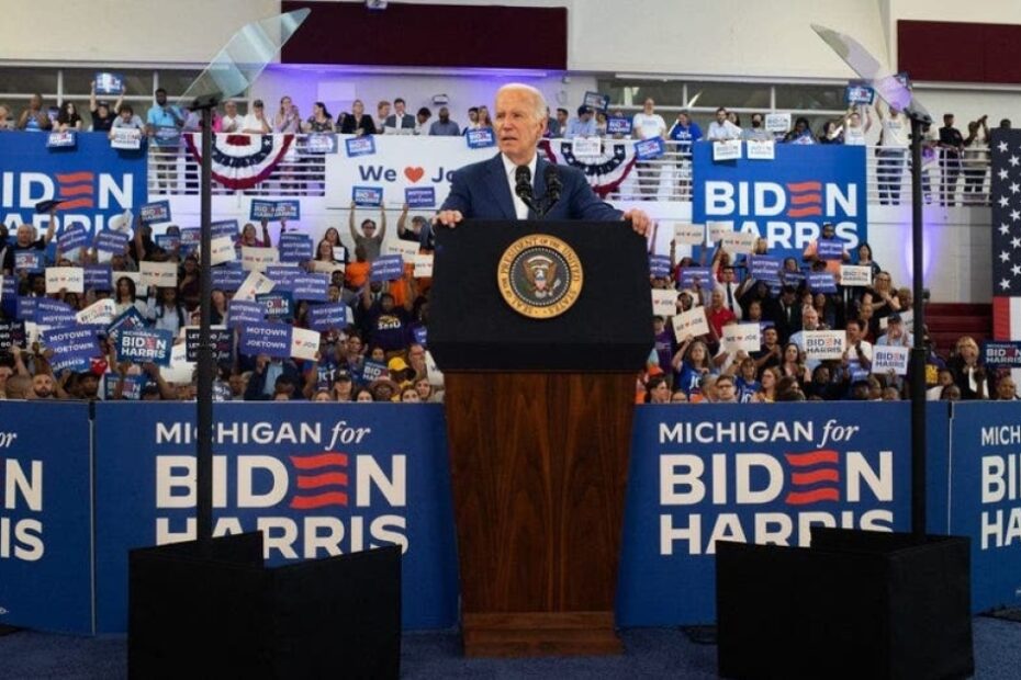 Biden tells Michigan crowd he’s ‘not going anywhere’ amid chants of ‘don’t you quit’