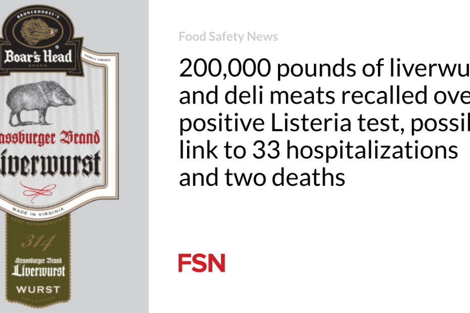 200,000 pounds of liverwurst and deli meats recalled over positive Listeria test, possible link to 33 hospitalizations and two deaths