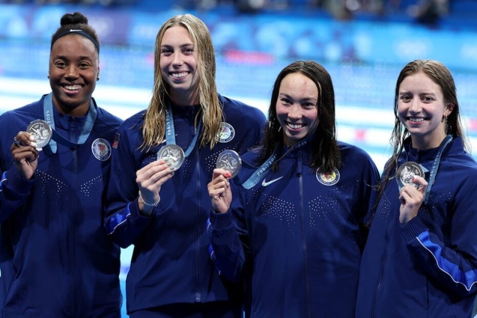 US can’t catch Australia, but edges China to win silver in women’s 4×100-meter freestyle relay