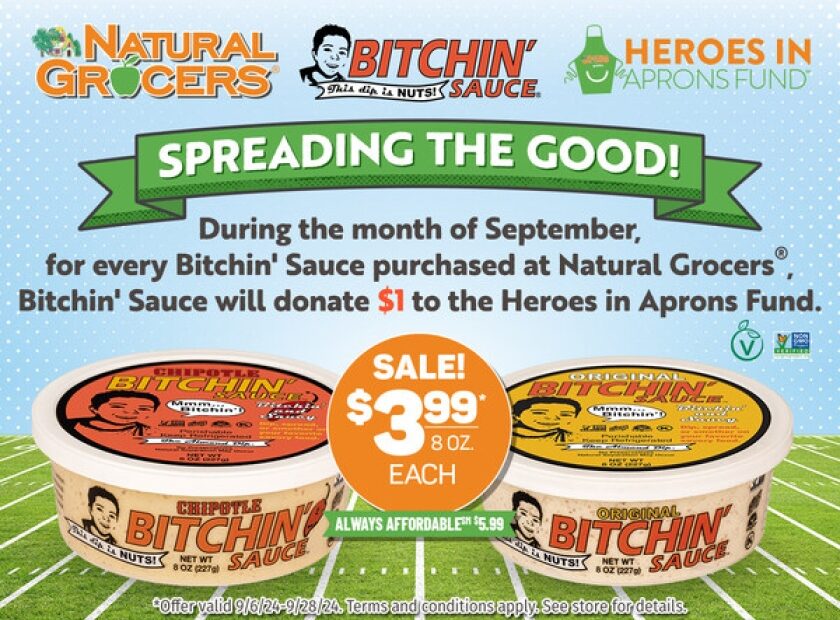 Natural Grocers® Announces Collaboration with Bitchin’ Sauce to Benefit the Natural Grocers Heroes in Aprons Fund